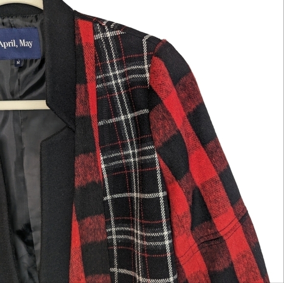 April May Willow Plaid Buffalo Check Wool Blend Blazer Jacket Medium Red Black - Picture 13 of 16